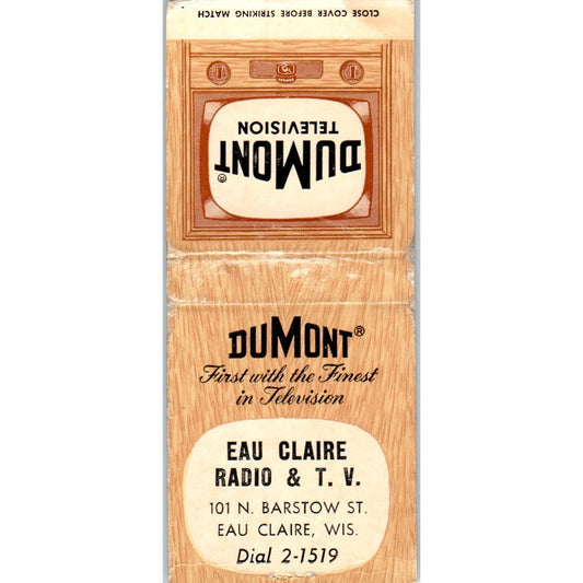 DuMont Eau Claire Radio & TV Wisconsin Vintage Matchbook Cover SD4-Y17