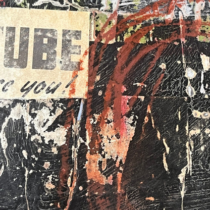 Original Grunge Minimalist Modern Art Collage Painting 8.5x11 "Tube" Signed