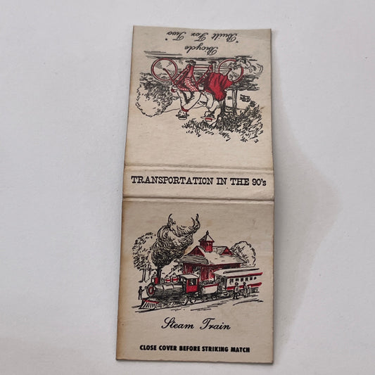 Steam Train, Bicycle Built for Two Transportation in the 90s Matchbook MM3-3