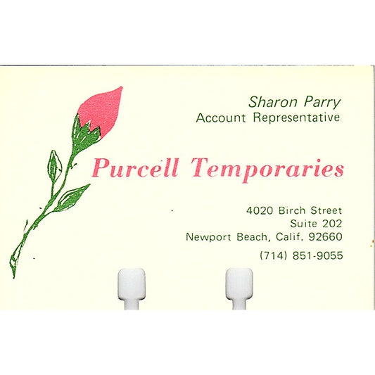 Purcell Temporaries Sharon Parry Newport Beach CA Vintage Business Card TH2-B1