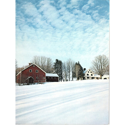 Retro Kitsch Winter Scene White Farmhouse Red Barn Art Print 8x11 V4