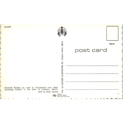 Meduxnekeag Stream Littleton Maine Covered Bridge Postcard PB13