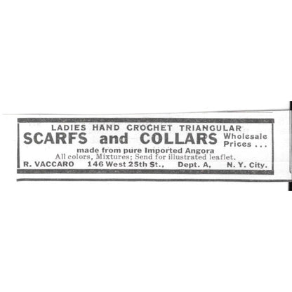 R. Vaccaro Ladies Hand Crochet Triangular New York NY 1936 Ad SAG4-S12