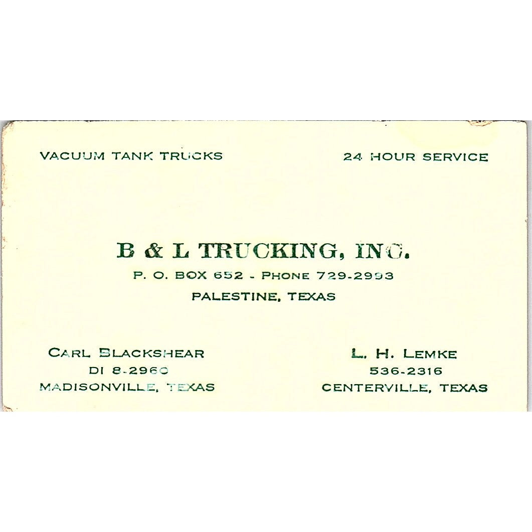 B & L Trucking Cael Blackshear Madisonville Texas Vintage Business Card SB4-B6