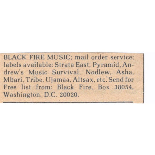 Black Fire Music Mbari, Ujamaa, Asham Tribes Washington DC 1/2x2 1974 Ad AF6-S9