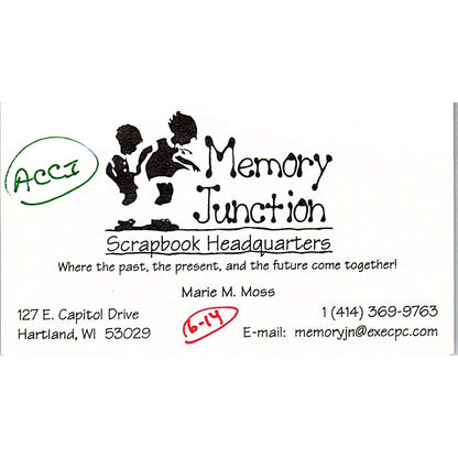 Memory Junction Scrapbook Marie M Moss Hartland WI Vintage Business Card SC9-B9