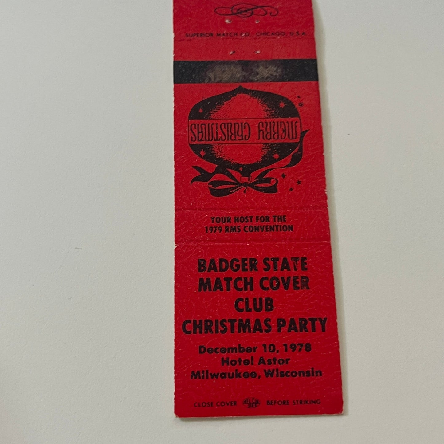 1978 Badger State Match Cover Club Christmas Party Milwaukee Matchbook TB6-MB2-5