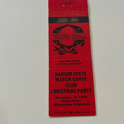 1978 Badger State Match Cover Club Christmas Party Milwaukee Matchbook TB6-MB2-5