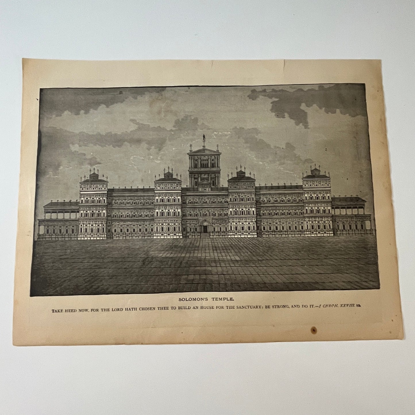 Solomon's Temple and Bird's Eye View of the Holy Land 1892 Bible Engraving SV1-6