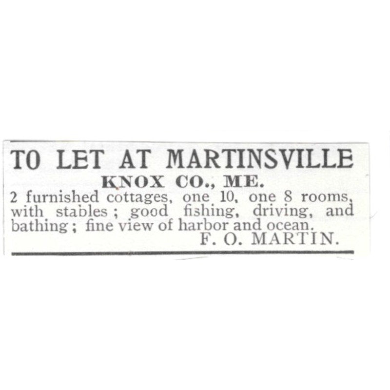 Martinsville Cottages to Rent Knox County ME F.O. Martin 1903 Ad AF8-S45