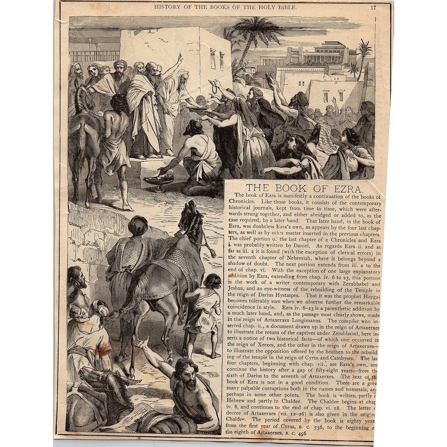 The Books of Ezra and Nehemiah 1892 Bible Engraving SAG4-9