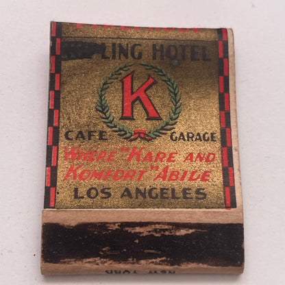 Kipling Hotel W 3rd at Kingsley Los Angeles CA Vintage Matchbook Cover TB8-MB2-8