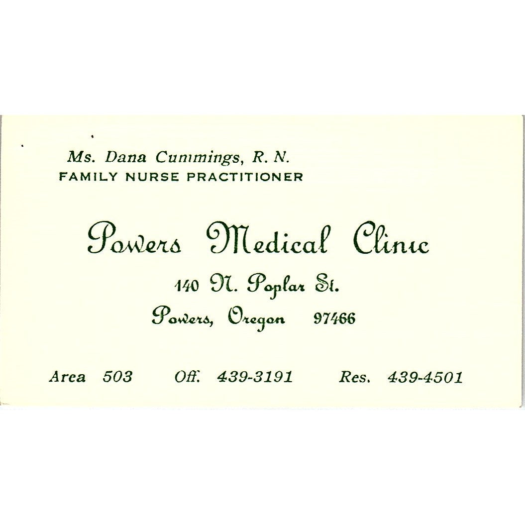 Power Medical Clinic Dana Cummings R.N Powers Oregon Business Card SF3-B9
