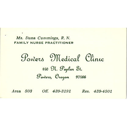 Power Medical Clinic Dana Cummings R.N Powers Oregon Business Card SF3-B9