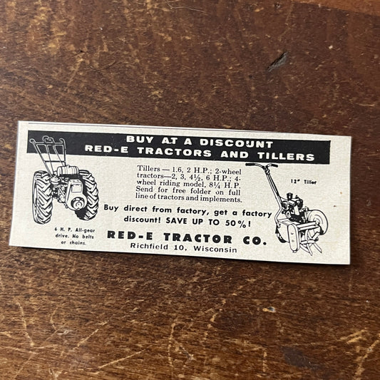 Red-E Tractor Co Richfield Wisconsin 1955 Ad AF9-S8
