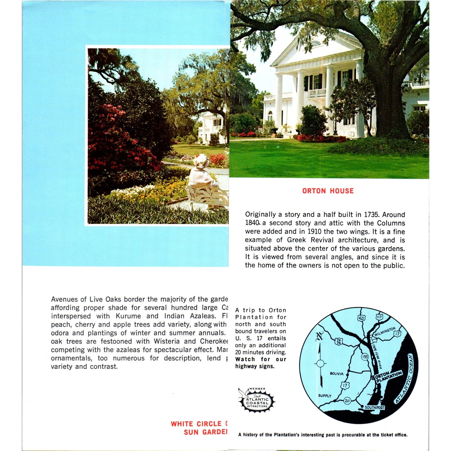 Vintage Orton Plantation Gardens Wilmington North Carolina Brochure TF4-B3