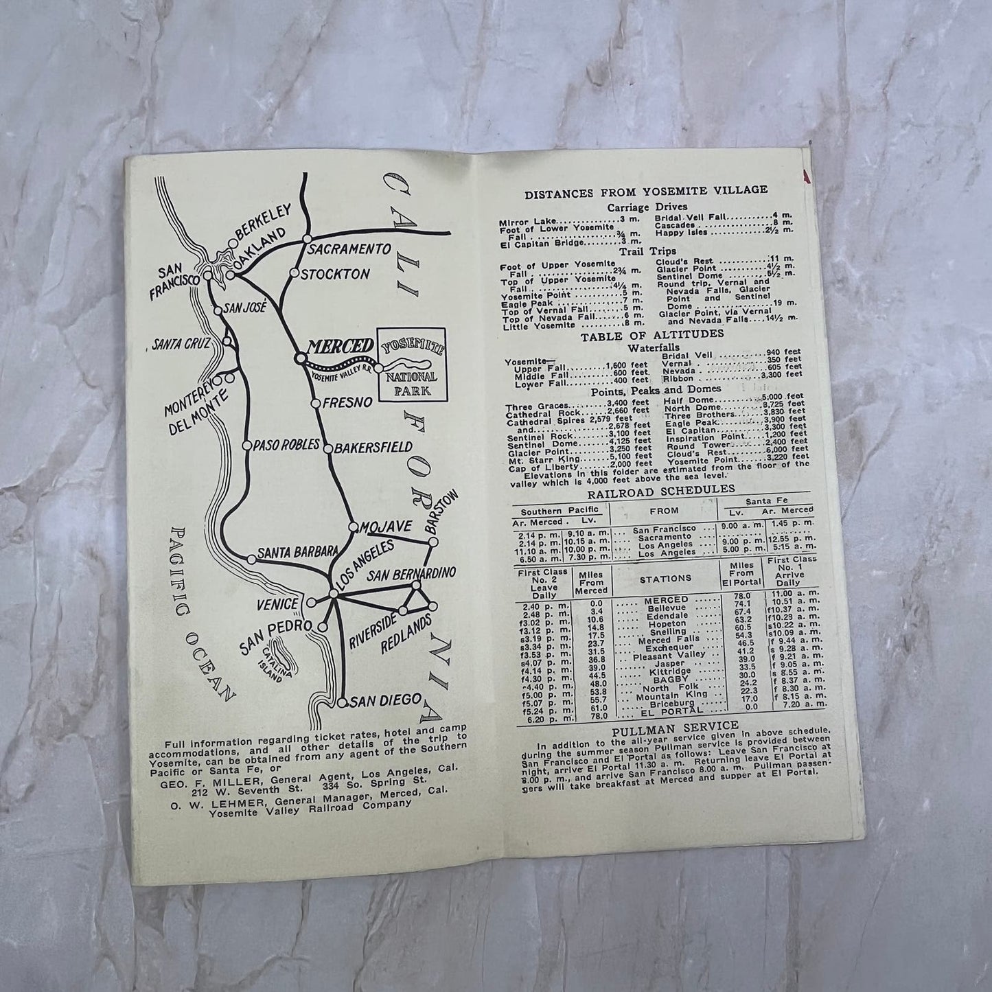 1915 Yosemite Valley Railroad Co Yosemite National Park Fold Out Brochure AE4