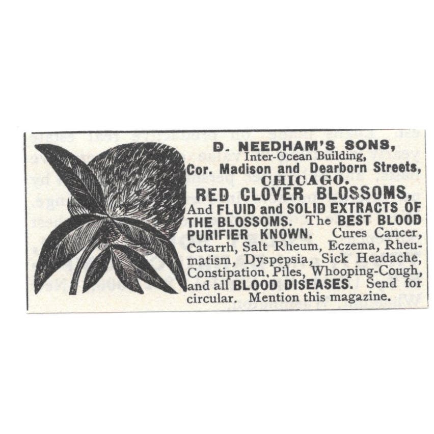 Dr. Needham's Sons Red Clover Blossom Chicago c1890 Victorian Ad AE8-CH11