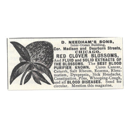 Dr. Needham's Sons Red Clover Blossom Chicago c1890 Victorian Ad AE8-CH11