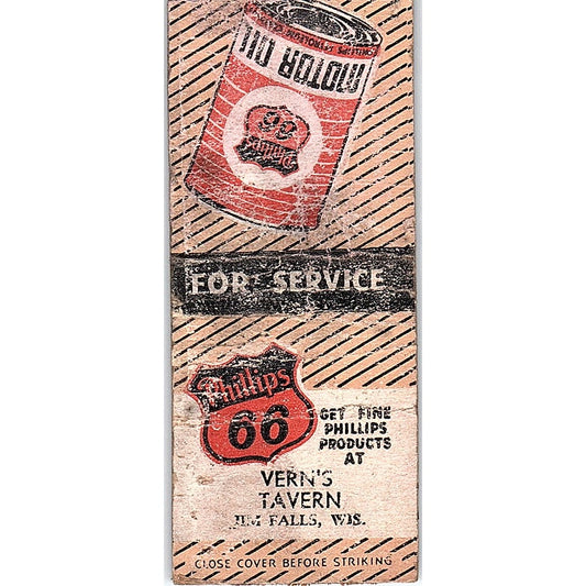Vern's Tavern Phillips 66 Jim Falls WI Vintage Matchbook Cover SF3-Y5