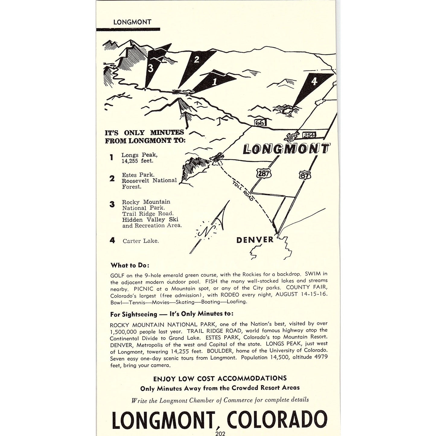 Longmont Colorado Travel Information 1958 Ad AG1-8