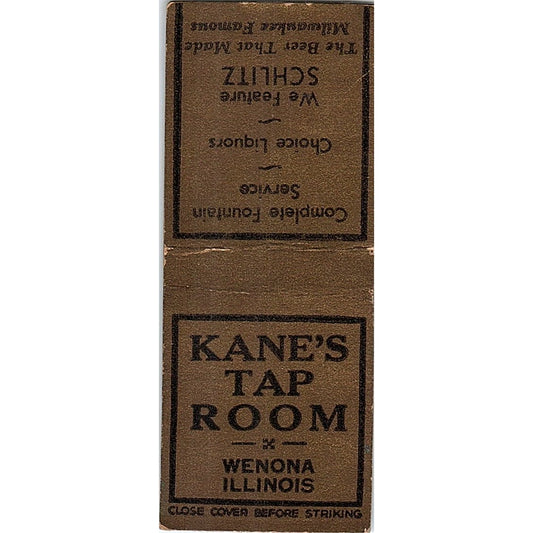 Kane's Tap Room Wenona Illinois Schlitz Vintage Matchbook Cover SF3-Y2