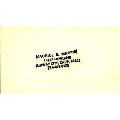 Maurice E Martin Savinsurance Plan Los Angeles CA Vintage Business Card SE3-B9