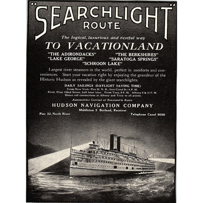 Searchlight Route to Vacationland Hudson Navigation Co c1920 Ad AF8-9