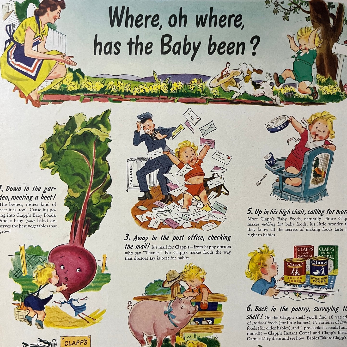 Clapp's Baby Foods Cartoon Vintage Magazine Ad 10x14 V7