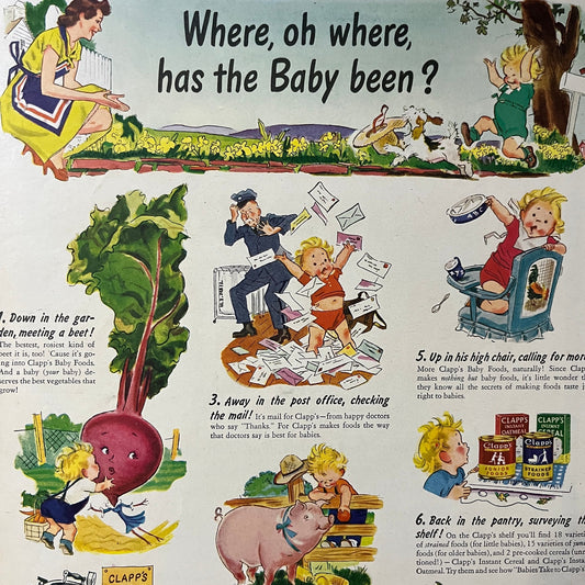 Clapp's Baby Foods Cartoon Vintage Magazine Ad 10x14 V7