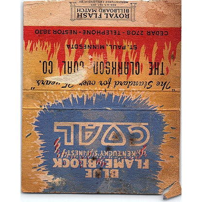 Tomahawk Coal The Clarkson Coal Co St. Paul MN Vtg Large Matchbook Cover TH2-Y3