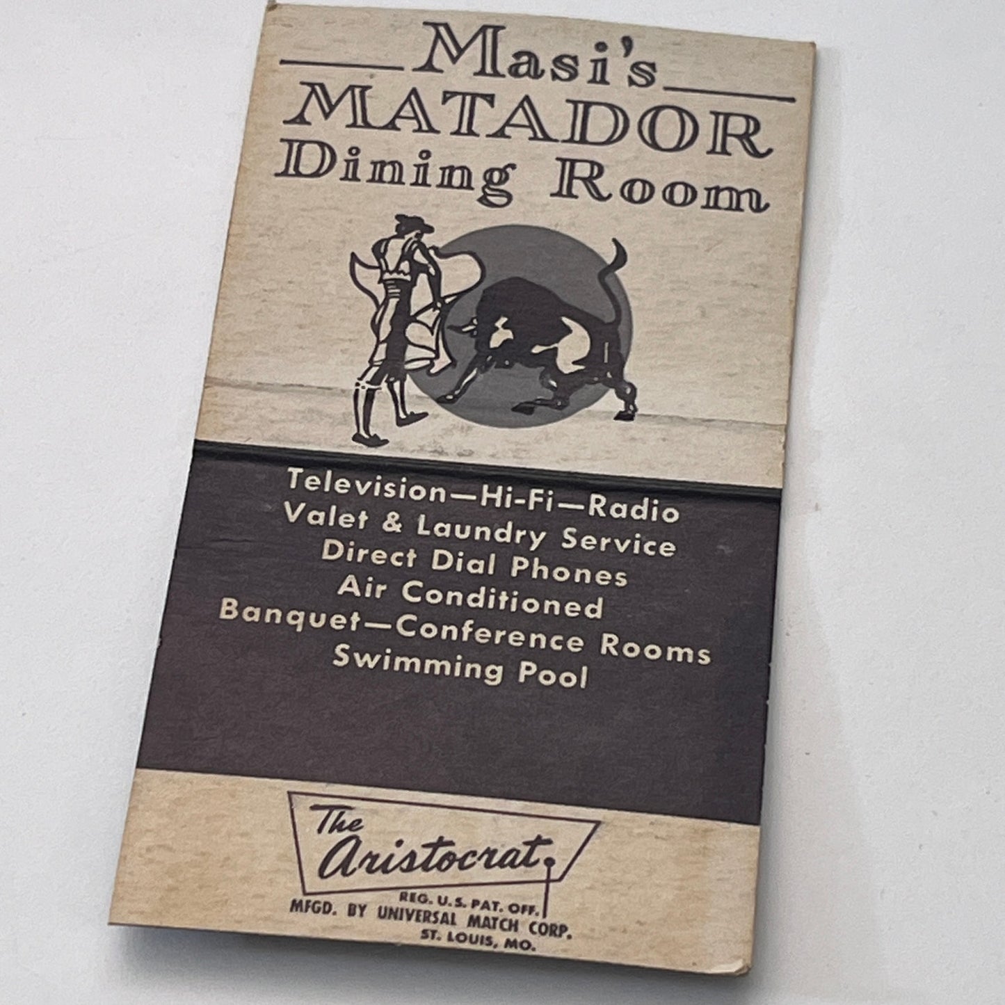 Allen Park Motor Lodge Masi's Matador Dining Room MI Vintage Matchbook TB8-MB-12