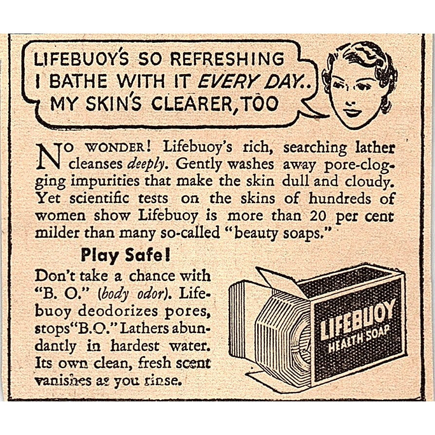 Lifebuoy Health Soap 1935 Newspaper Ad AG6-M3