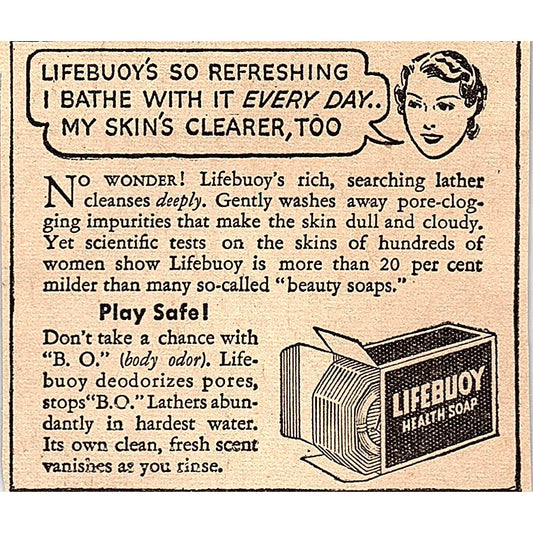 Lifebuoy Health Soap 1935 Newspaper Ad AG6-M3
