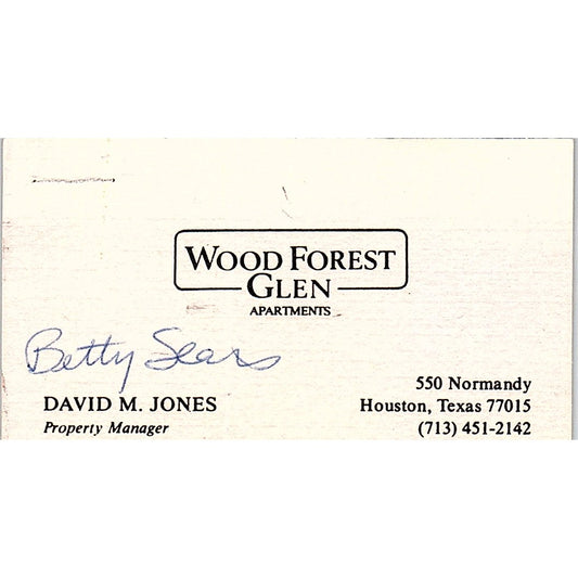 Betty Sears Wood Forest Glen Apartments Houston TX Vintage Business Card SE3-B15