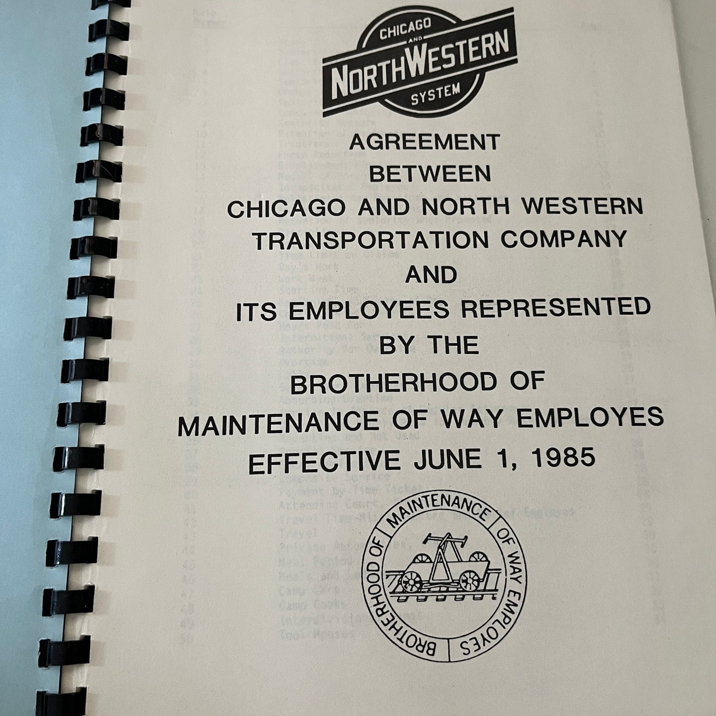 1985 Chicago Northwestern System Railroad BMWE Agreement Booklet TK3
