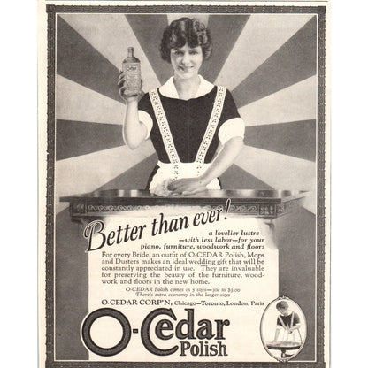 O-Cedar Polish for  Wood Furniture, Pianos Chicago 1924 Magazine Ad AF7-LJ1
