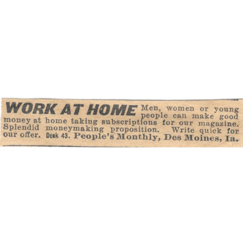 Work at Home People's Monthly Des Moines IA 1910 Magazine Ad AF1-SS7