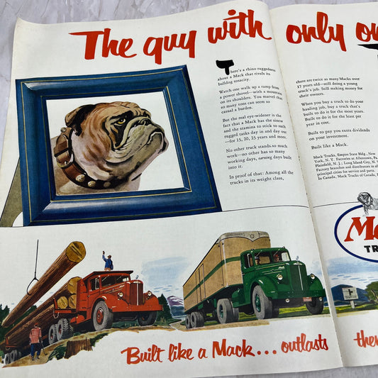 Mack Trucks Bulldog Rhinoceros 2 Page Fold Out Ad 1951 Magazine Ad FL6-10