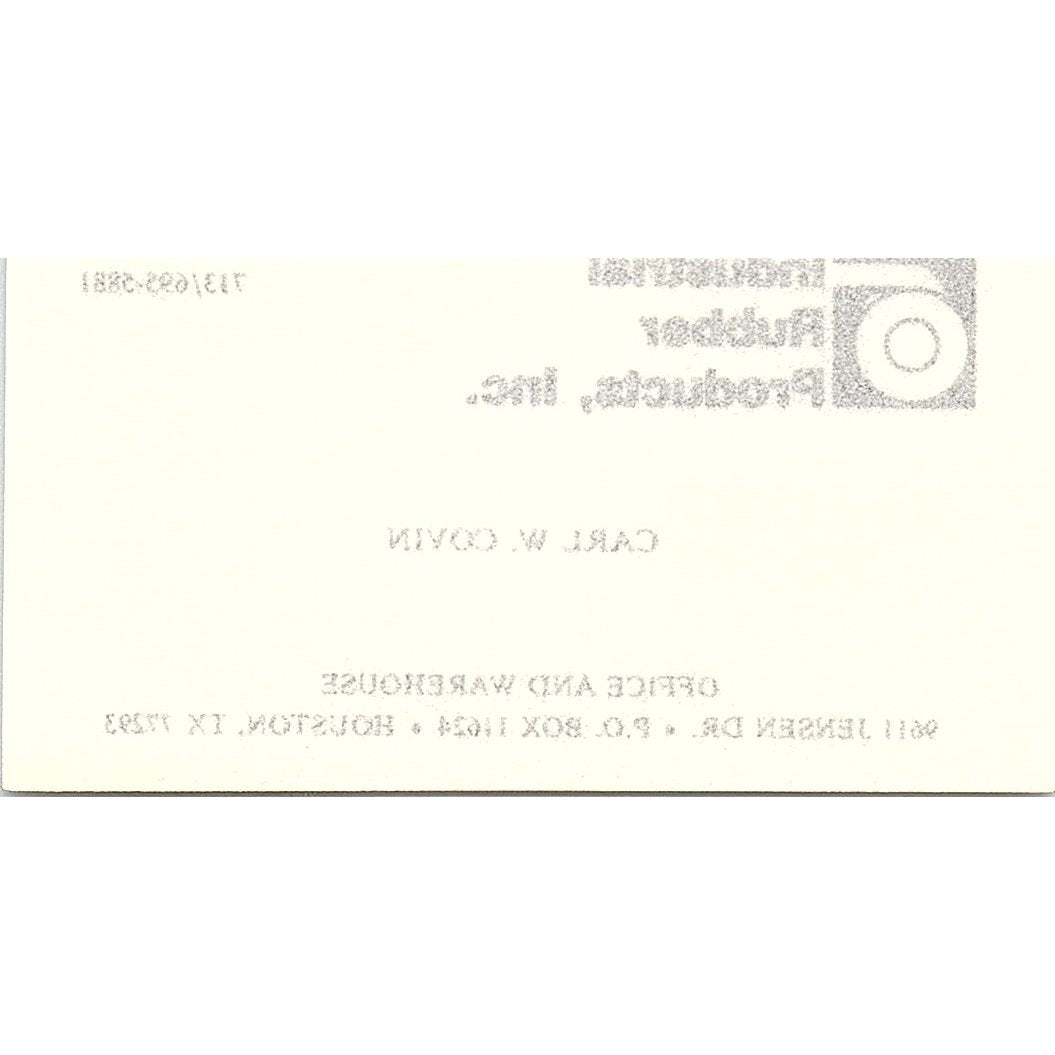 Industrial Rubber Products Carl W Covin Houston TX Vintage Business Card SB4-B10