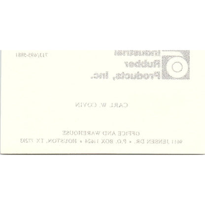 Industrial Rubber Products Carl W Covin Houston TX Vintage Business Card SB4-B10