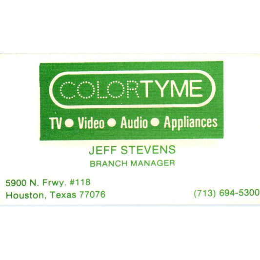 Jeff Stevens Houston TX Colortyme TV Rental Vintage Business Card SD8-B5