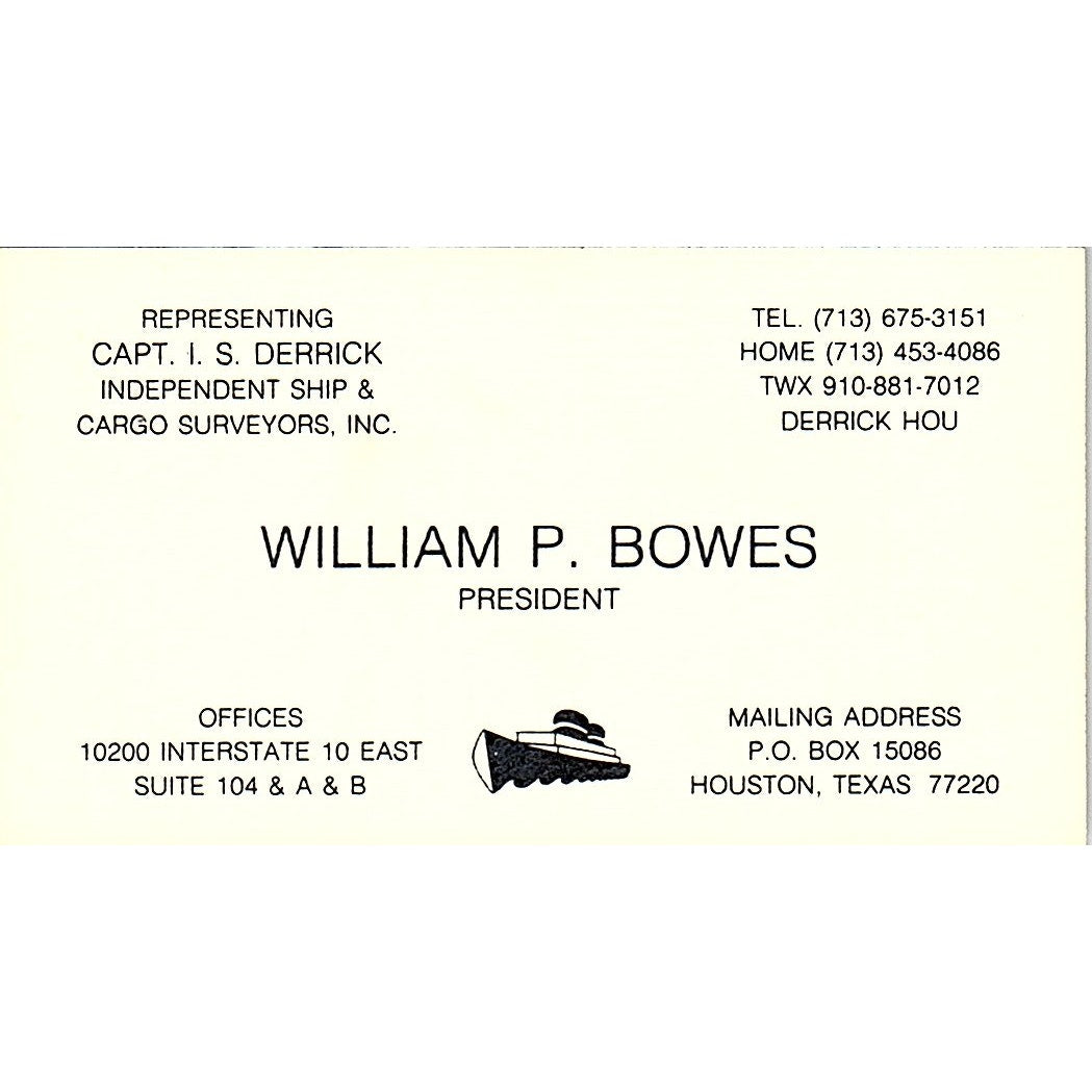Independent Ship & Cargo Surveyors, Inc. William P. Bowes Houston Card SSB4-B13