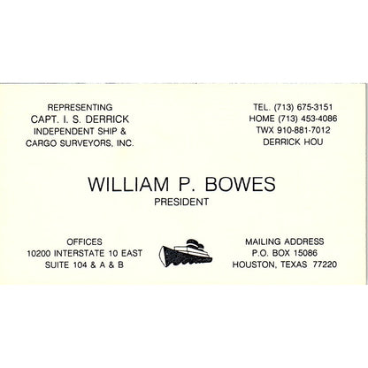 Independent Ship & Cargo Surveyors, Inc. William P. Bowes Houston Card SSB4-B13