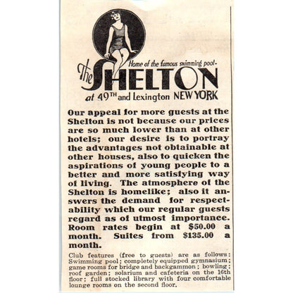 The Shelton Hotel New York 1930s Magazine Advertisement AE4-I1