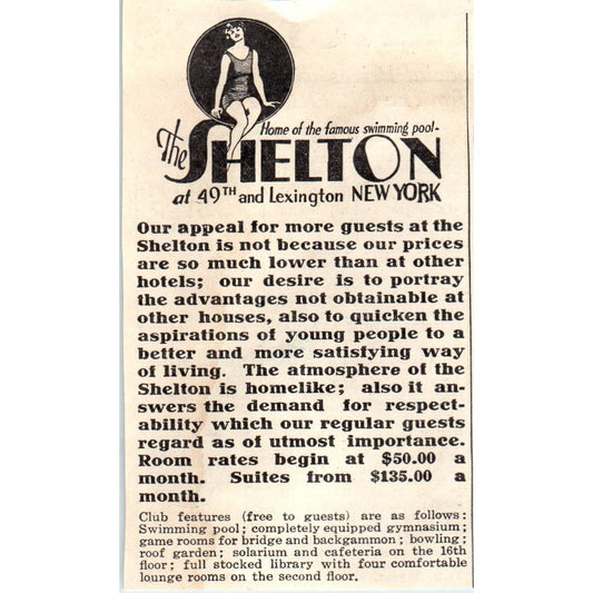 The Shelton Hotel New York 1930s Magazine Advertisement AE4-I1
