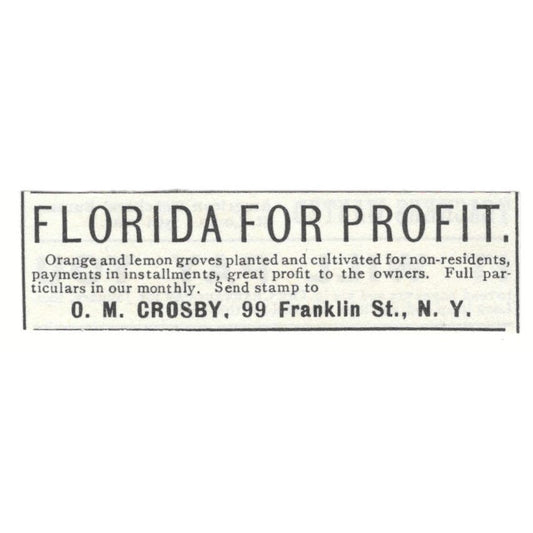 Florida Real Estate O.M. Crosby NY c1890 Victorian Ad AE9-CH3