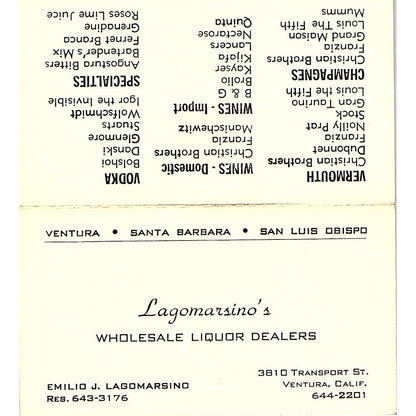 Emilio J Lagomarsino's Wholesale Santa Barbara Ventura CA Business Card SD9-B5
