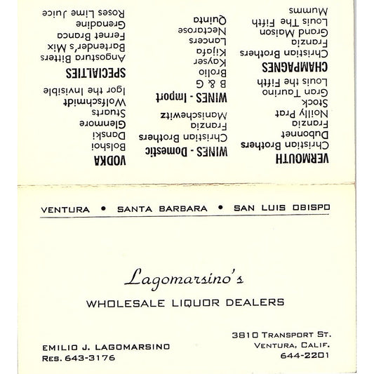Emilio J Lagomarsino's Wholesale Santa Barbara Ventura CA Business Card SD9-B5