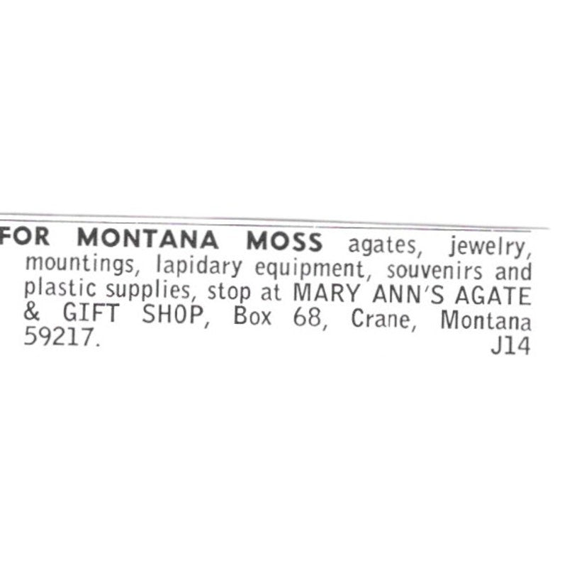 Mary Ann's Agate & Gift Shop Montana Moss Crane MT 1972 Ad AF8-S25